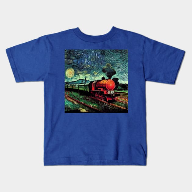 Starry Night Wizarding Express Train Kids T-Shirt by Grassroots Green